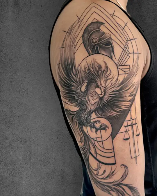 Abstract tattoo blending bold lines with creative patterns by Suneeth