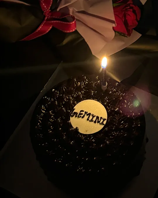 Gemini birthday cake with candle - Aliens Tattoo