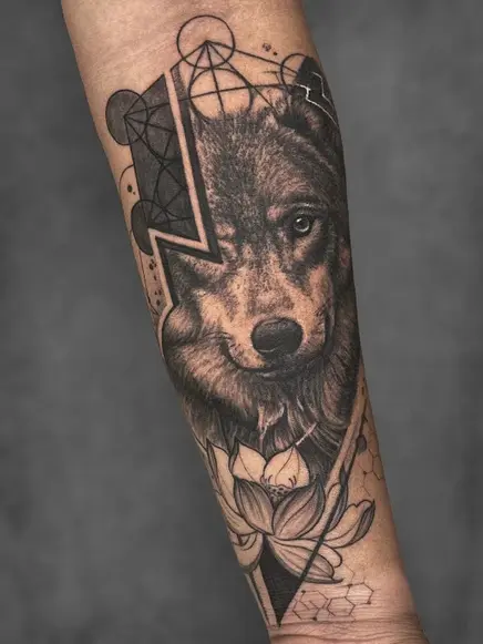 Geometric Realistic Wolf Tattoo