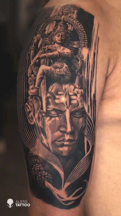 Saraswati Tattoo With Shiva At Aliens Tattoo Studio