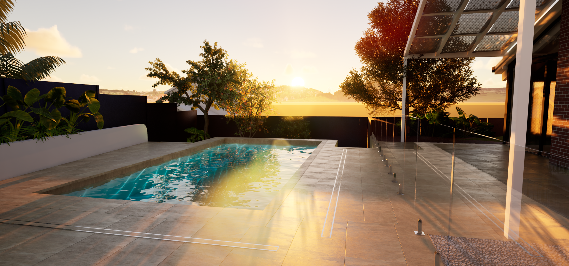 Modern home with pool and patio