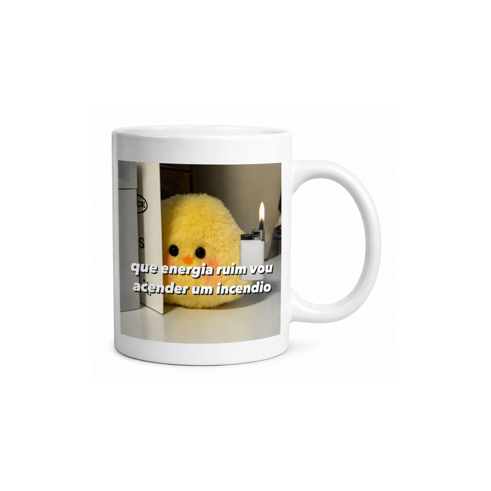 Caneca Meme "Que energia ruim, vou acender um incêndio"