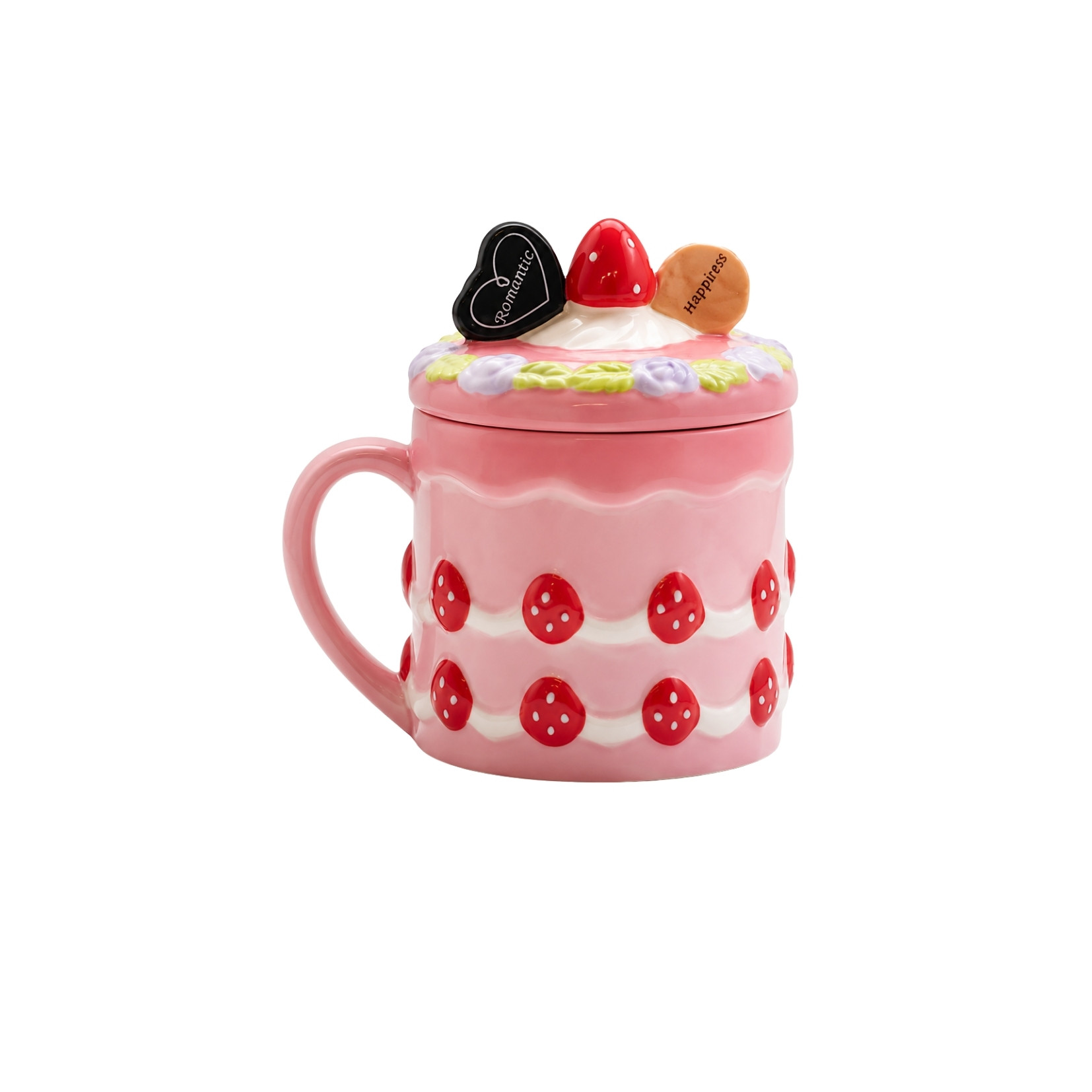 Caneca com Tampa Cake Love e Morangos