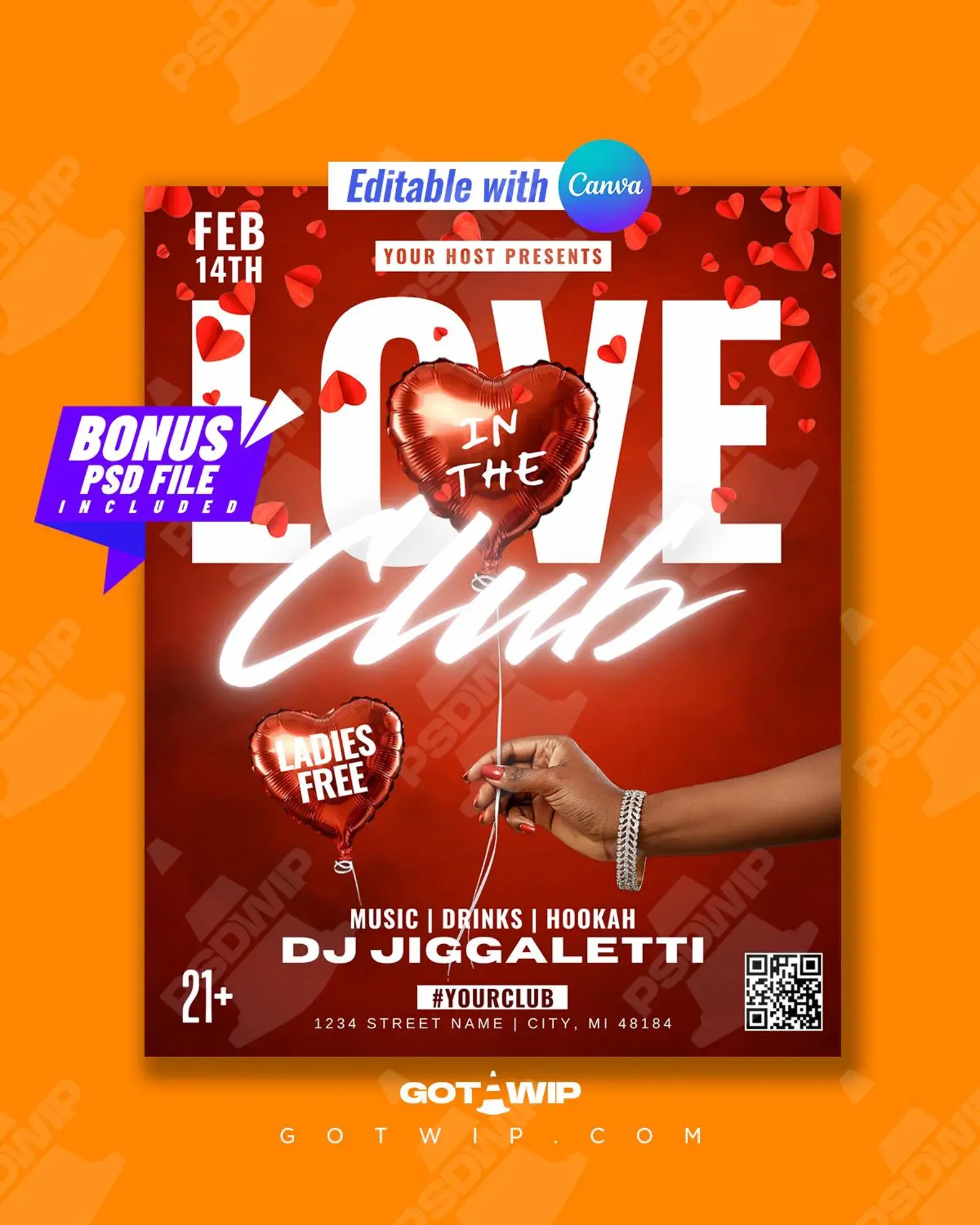 Editable Valentines Day Party Flyer | Template | Invite | Canva | Photoshop