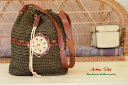 Leather-crochet satchel bag