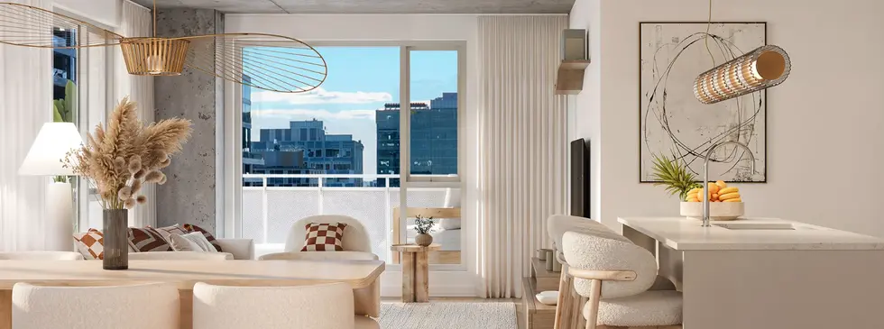 Kitchen and dining area at Palma condos in Brossard