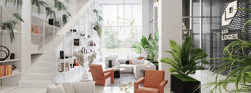 Lobby lounge at Les Loges condos Montreal