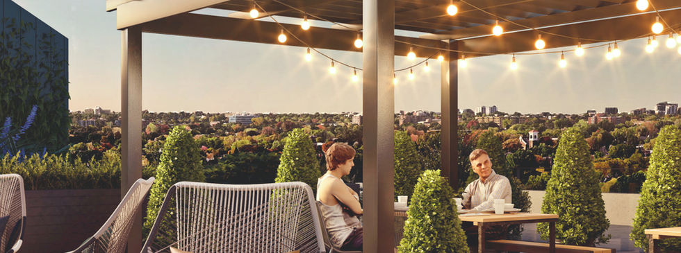 Rooftop terrace at Les Cours Bellerive condos in Montreal East