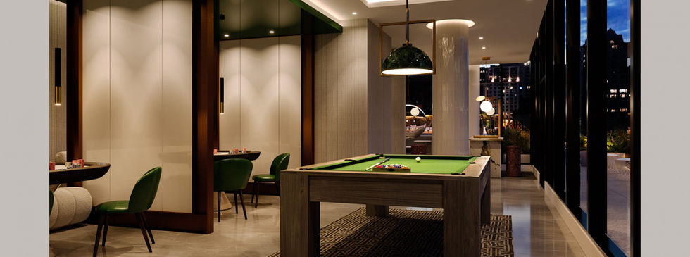 Games room lounge at Gatsby condos Montreal