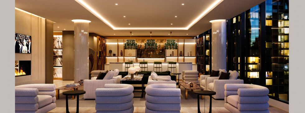 Lobby seating area at Gatsby condos Montreal