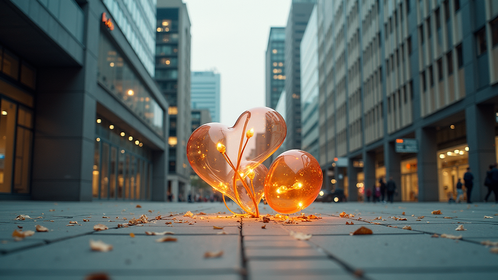 Eye-level view of a contemporary art installation in an urban environment