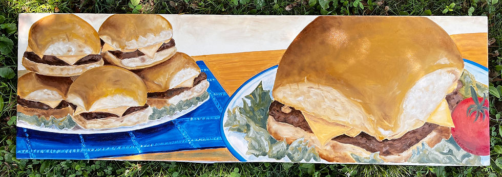 Thumbnail: White Castle Hamburgers  (oil on canvas) approx. 12x36 inches