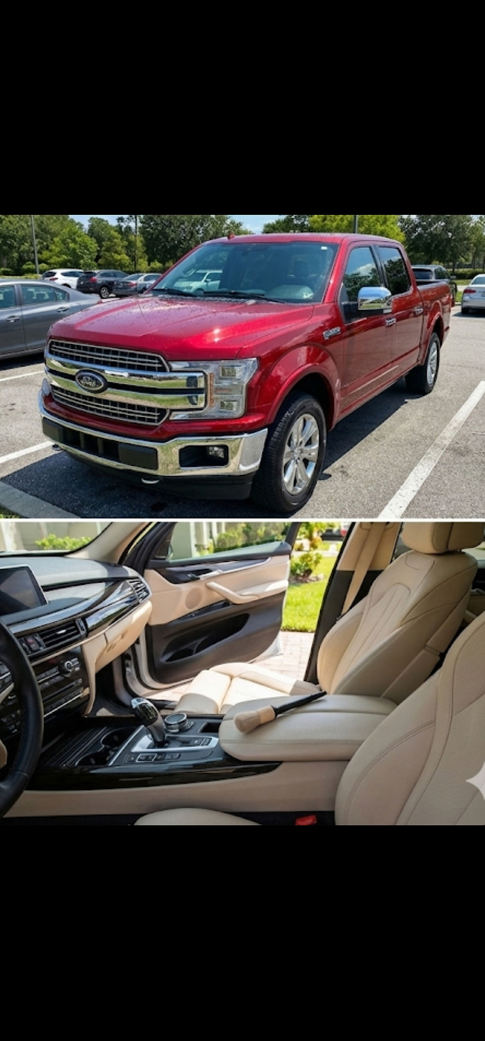 Two luxury vehicles, a Ford truck and a BMW, receiving 100% mobile detailing in a Jacksonville 32258 driveway by Paul’s Details 904 using professional self-contained equipment.