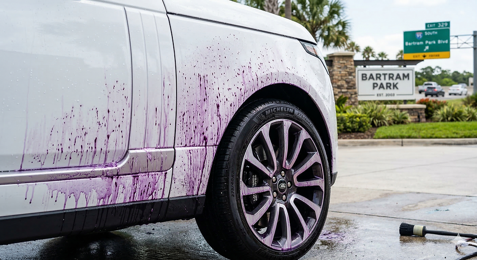 That purple isn't just for show—it’s science. We’re stripping away the I-95 iron fallout and road film that a regular car wash leaves behind.