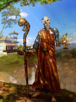 Fantasy ciberpunk fantasy monk character
