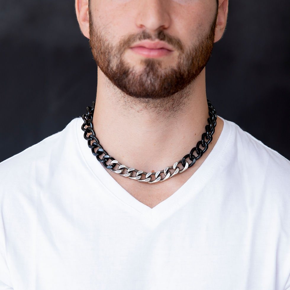 שרשרת גורמט צ׳וקר שחור וכסוף - נתן