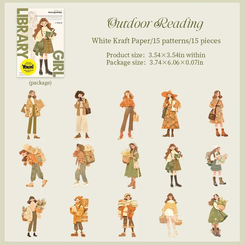 Thumbnail: 15 PCS LIBRARY GIRL SERIES STICKERS