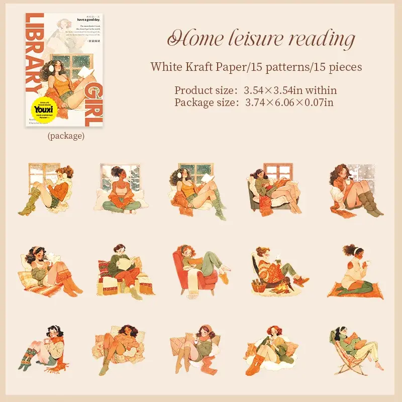 Thumbnail: 15 PCS LIBRARY GIRL SERIES STICKERS
