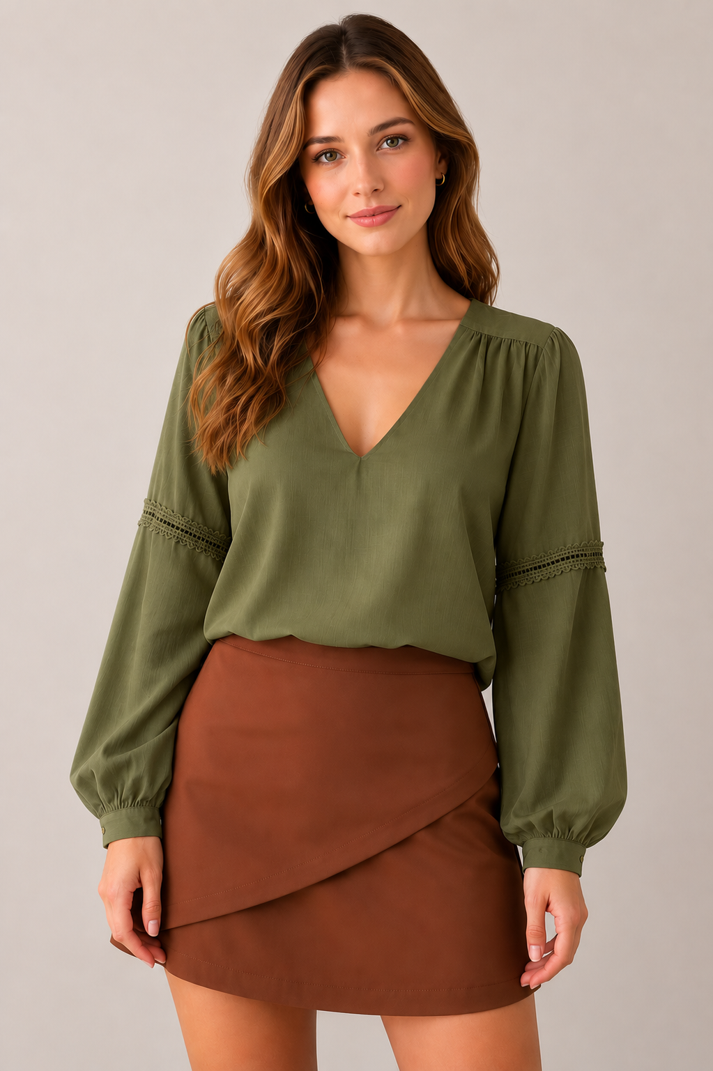 Blusa Feminina Manga Longa com Renda