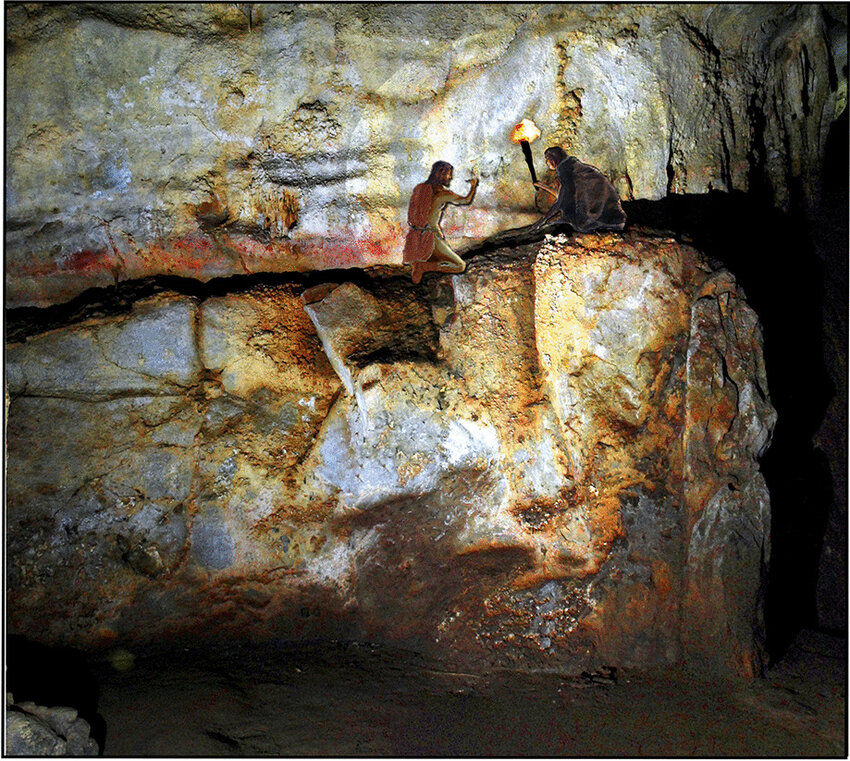 מערת אטקסברי (צרפת), שחזור גרפי של קרניז עם סוס שחור וכתמים אדומים, אזור בסיכון גבוה / D. Garate & M. Medina-Alcaide