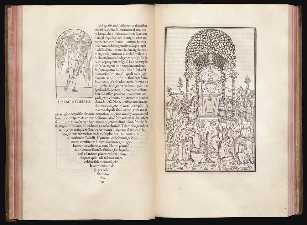 מימין, פולחן פריאפוס, ובו נראות 19 נשים ו-5 גברים. בחלק הקדמי, כוהנות מקריבות חמור למרגלות ההרמה (herma) הפאלית של האל.