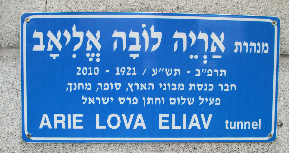לוחית זיכרון בכניסה למנהרת אריה לובה אליאב בתל אביב