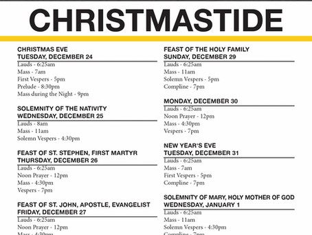 Schedule Changes for Christmastide 2024