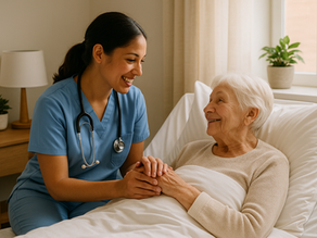 Spire staffing nurse caring for resident in a nursing home