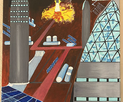 Mars

Avec le Starship de SpaceX devenant une réalité – que je suis de près – j’ai voulu en capturer l’importance dans une peinture à l’huile. Comme toutes les peintures d’Alain incluent les coordonnées GPS de leur sujet, et que celle-ci représente une base martienne avec plusieurs fusées, j’ai conservé cette pratique en fixant les coordonnées GPS à zéro.

Ma vision inclut quatre fusées, dont l’une en plein décollage, avec un soleil plus petit, ressemblant à une lune, et un ciel aux teintes bleu-gris atténuées. La station martienne comprend des conteneurs de stockage de carburant, des panneaux solaires et une serre sous dôme, éclairée par des lumières bleues et rouges pour favoriser la croissance des plantes et la production d’oxygène.