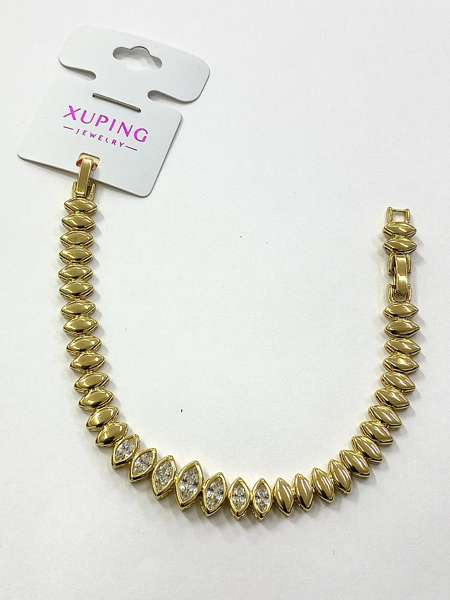 Gold Markiz Kesim Taşlı ve Mekik Formlu Lüks Bileklik