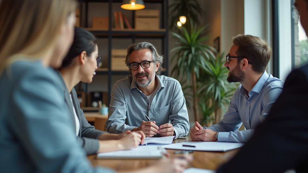 Eye-level view of a diverse group of entrepreneurs discussing business strategies