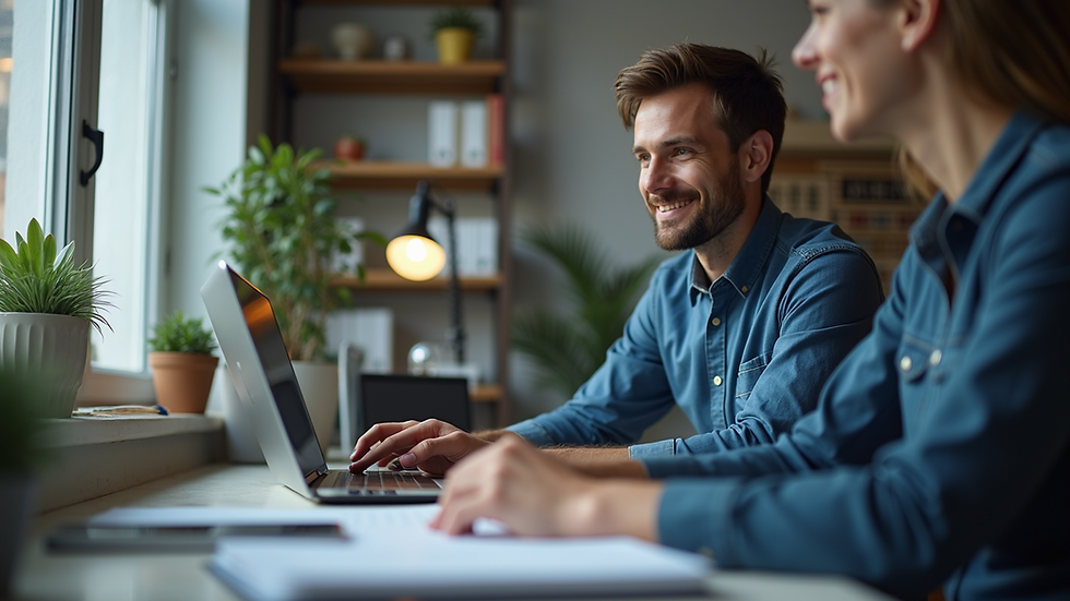 Eye-level view of a small business owner using automation tools on a laptop