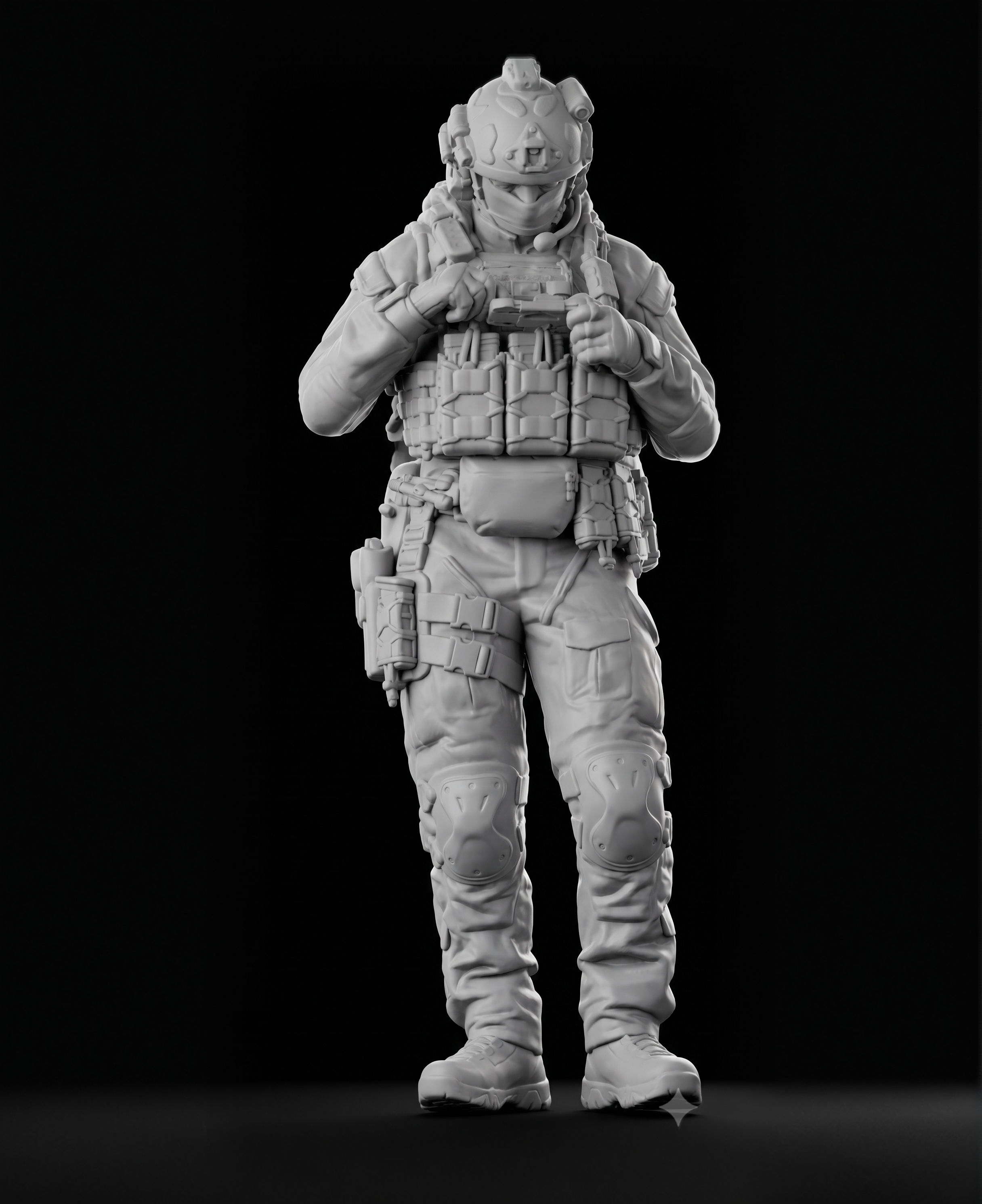 Modern operator in tactical gear operating drone Type 1