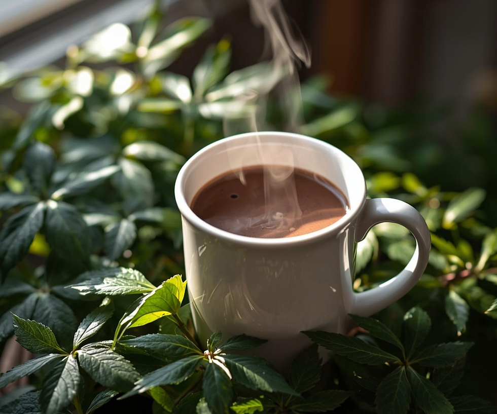 Hot Cocoa on top of plant leaf