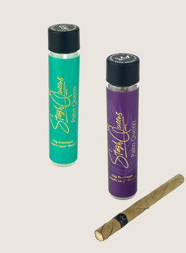 Premium sungrown cannabis flower wrapped in a palm leaf “blunt” with a corn husk filter.