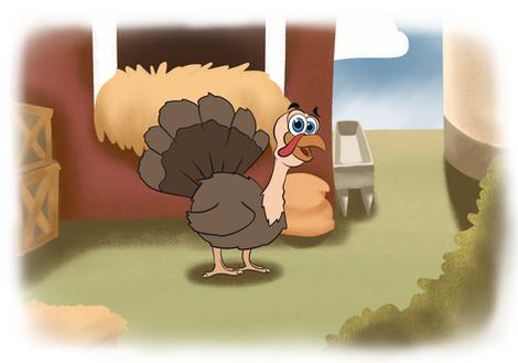 Herbie stands in a farm environment. A red barn with a window behind him holding hay in the windowsill. A silver silo stands tall in the background. Herbie looks to the audience as they get introduced to the character. 