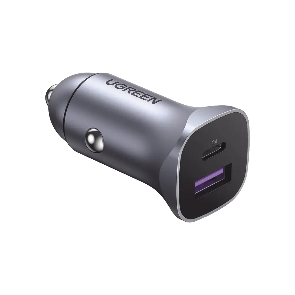 Cargador de Auto 30W | 2 Puertos USB-A y USB-C | Carga Rápida | Compatible con V
