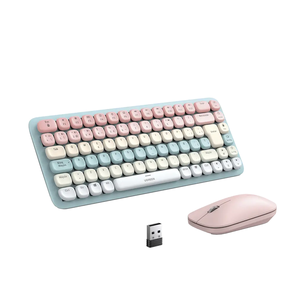 PAQUETE DE TECLADO Y MOUSE INALÁMBRICO UGREEN ROSA
