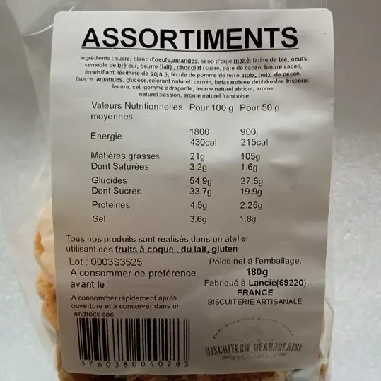 Miniature : Ceci est un sachet d'assortiment avec un gros plan sur l'étiquette arrière