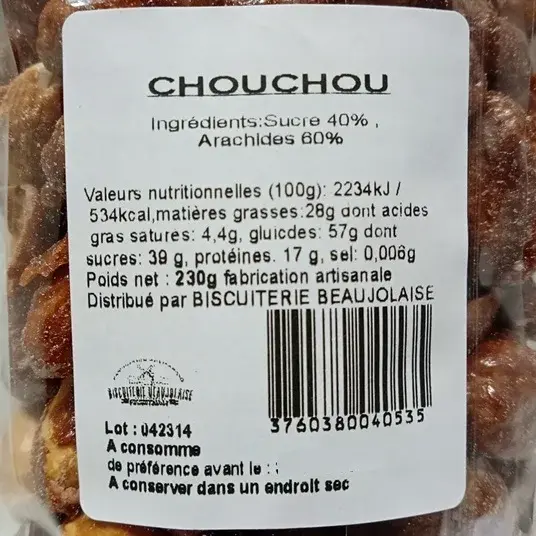 Miniature : Gros plan sur l'étiquette arrière du sachet de chouchous