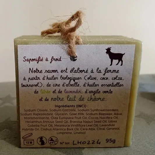 Face arrière du savon lait lavandin et litrée