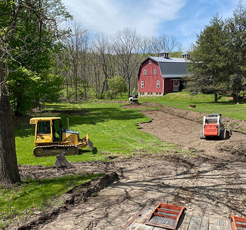 An excavation to prepare a driveway for this rural property.