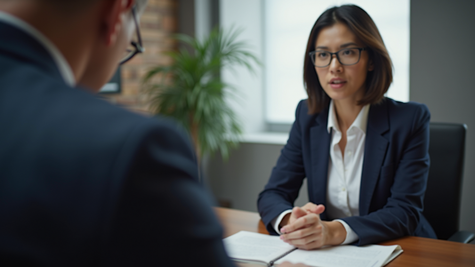 Close-up view of a personal injury attorney discussing a case with a client