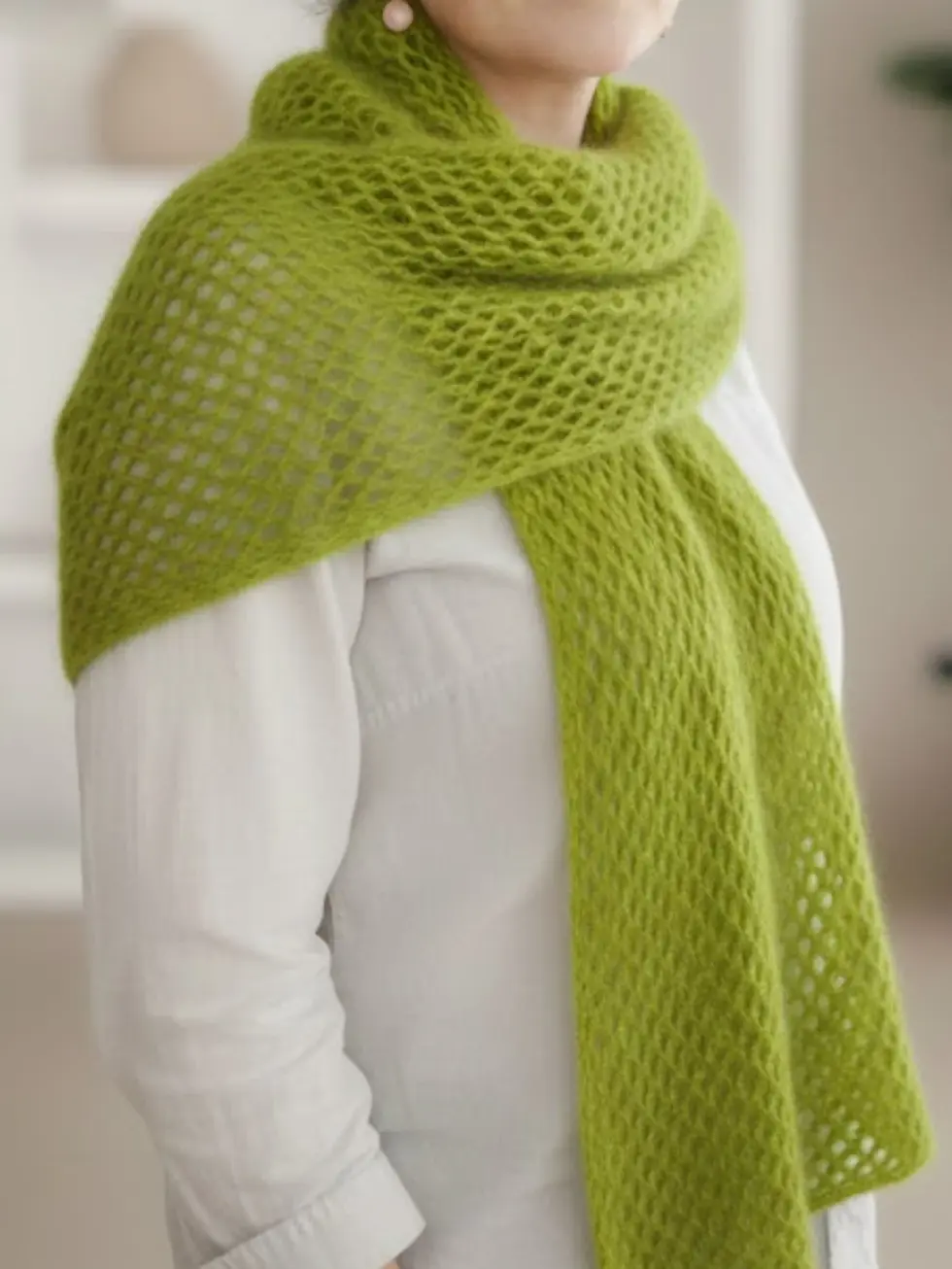 Echarpe femme ajourée en angora vert