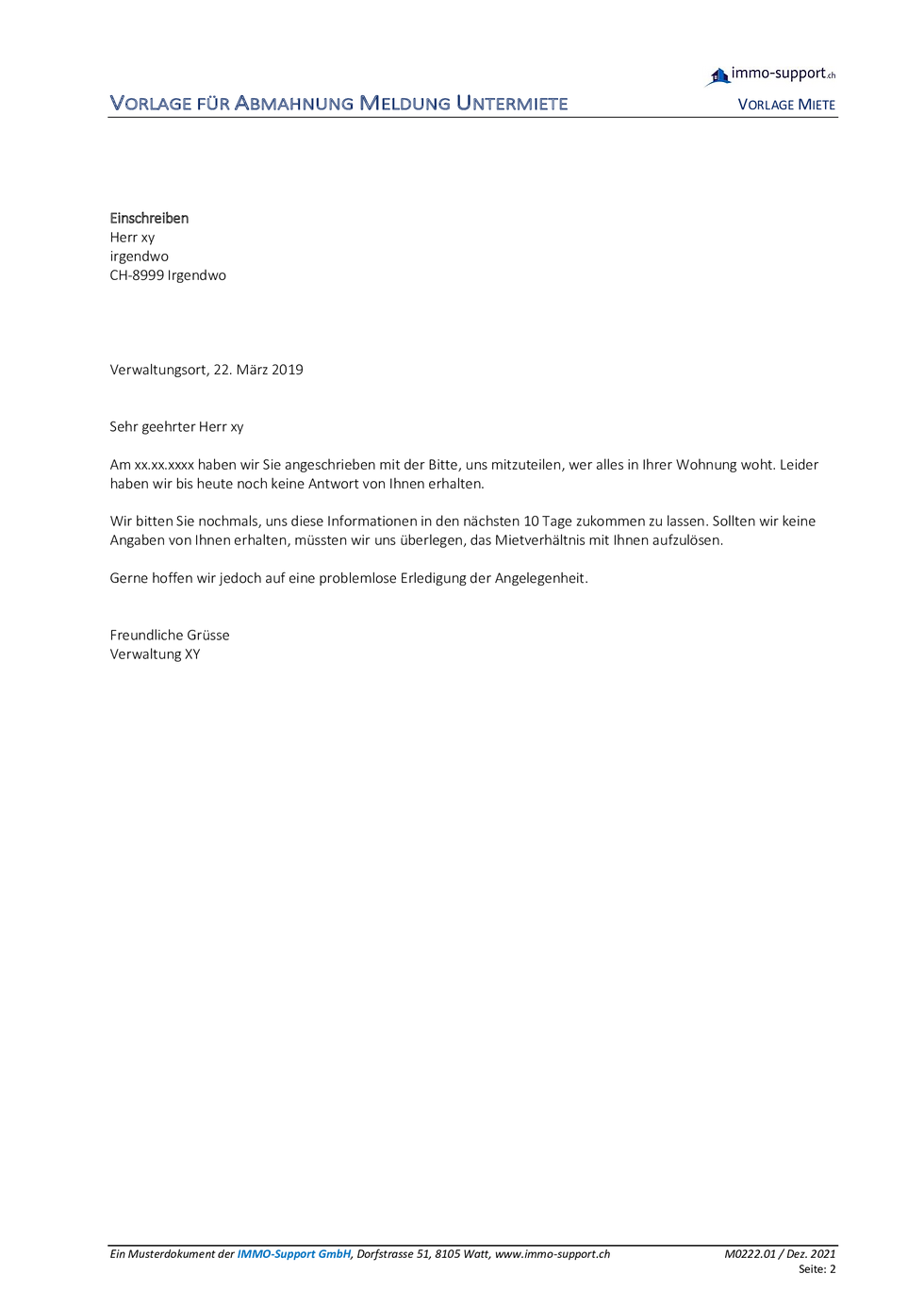 Miniaturbild: Abmahnung nicht gemeldete Untermiete