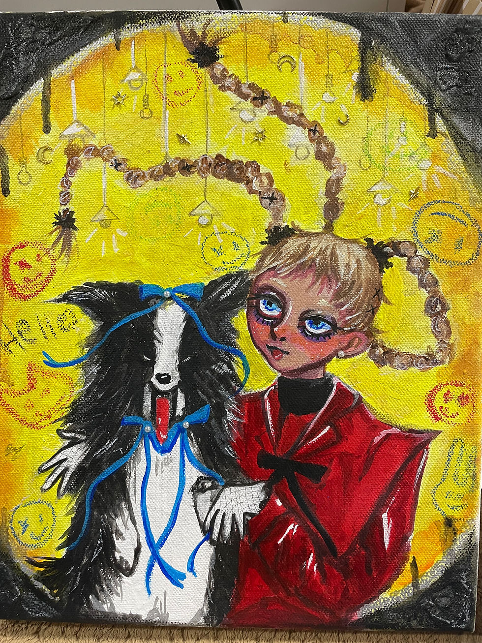 犬と少女の絵