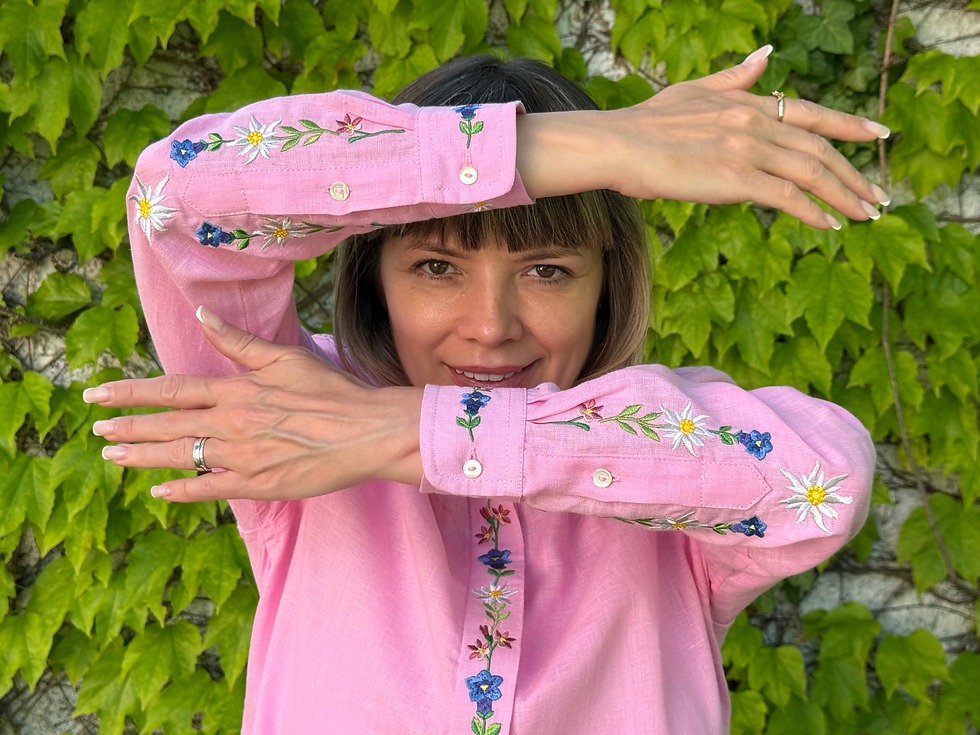 Anna Pink embroidered linen shirt for women hero