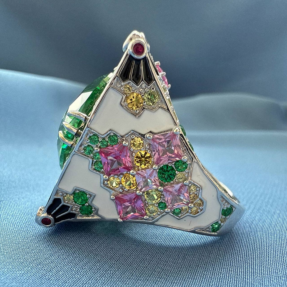 Thumbnail: Large sophisticated ring extravagant green and white side view