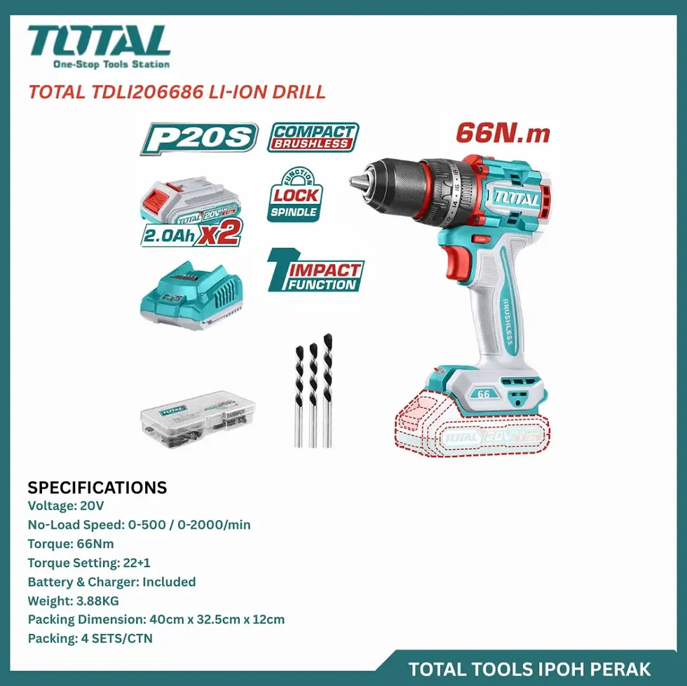 TDLI206686-CORDLESS MULTI-HEAD DRILL DRIVER 20V 66NM