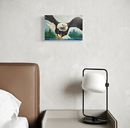 Close-up of bald eagle with wings outstretched, original oil painting Wings of Freedom by Hope Blakely